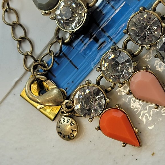 RARE! J.CREW Gold Tone Multicolor Bead Clear Rhinestone Statement Necklace 18" - Picture 8 of 9